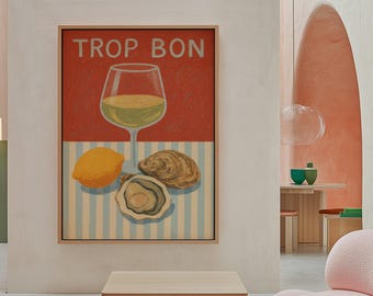 Grafika artystyczna French Bistro: Martwa natura z ostrygami, cytryną i winem (pobranie cyfrowe)