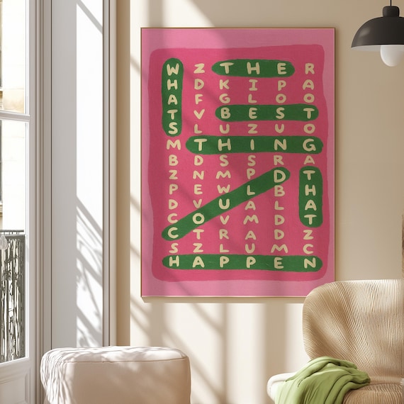 Positive Quote Word Search Print: Retro Pink Dopamine Decor (Digital Download)