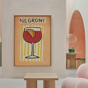 Negroni Cocktail Wand Kunst | Retro Bar Dekor | Vintage Getränke Illustration | Küche & Hausbar Poster | Mid Century Modern