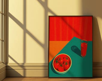 Retro print tomaat keuken: moderne voedselposter uit het midden van de eeuw (digitale download)