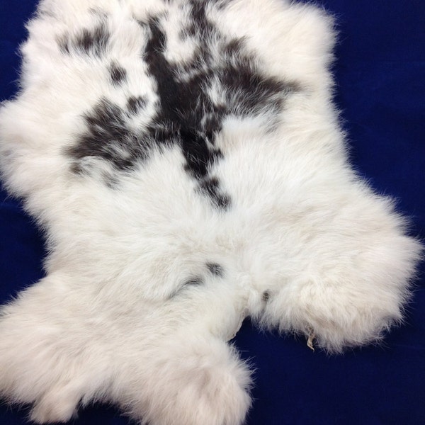 Rabbit Skin Pelt Hide black Spot White Fur Hare Leather Crafts Garment