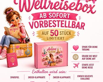 Weltreisebox around the World Sparspiele Sparchallenges BudgetFranzi Budget A6 Binder