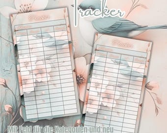 Zestaw 5 lub 10 karteczek Budget Tracker Spring Bird z segregatorem kategorii A6, zadrukowanych obustronnie i laminowanych matowo, metoda okładki