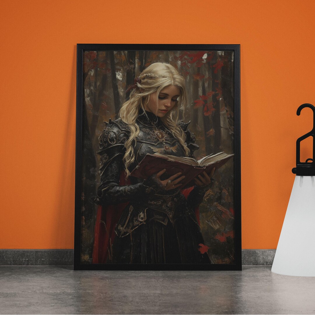 Lady Knight Reading Art Print: Dark Academia Medieval Decor - Etsy