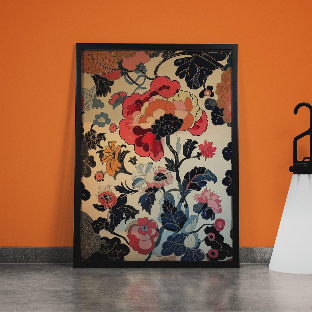 Vintage Mexican Floral Watercolor Art Print: Vibrant Maximalist Decor ...