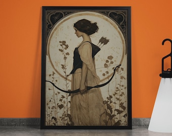 Impressão Art Nouveau de Artemis: pôster da mitologia da deusa grega