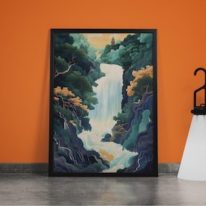 Hokusai Ukiyo-e Waterfall Art Print: Japanese Landscape Poster