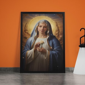 Blessed Virgin Mary Watercolor Art Home Decor, Catholic Poster, Christian Wall Decor, Mary our Mother Image, Mary Mother Canvas, Holy Mary