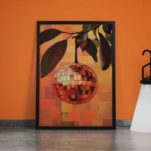 Retro oranje discobal print-keuken print-preppy citrusvruchten muur kunst-bar winkelwagen poster-funky eten Home decor-DIY decor-cadeau voor haar
