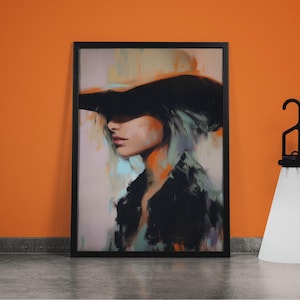 Rustykalna sztuka na płótnie „Kowbojka”: abstrakcyjny portret kobiety z Zachodu