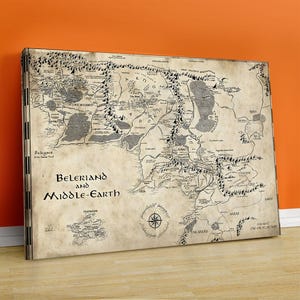 Arte de parede de mapa-múndi, impressão de mapa da Terra Média, arte de parede de mapa, decoração de parede em tela, tela emoldurada, decoração de sala de estar, pôster de quarto, arte de parede de mapa,