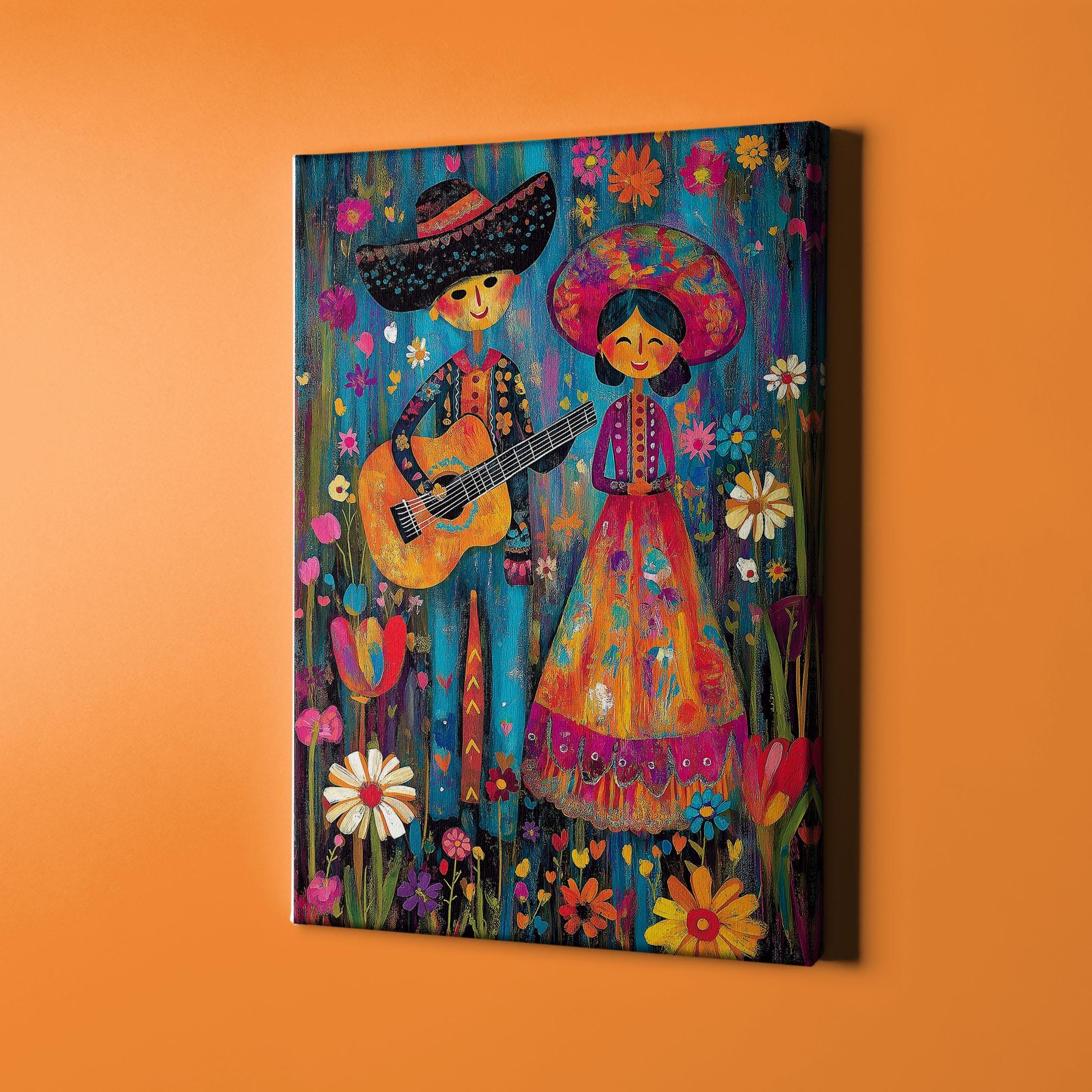 Mexican Couple Art Print: Vibrant Musical Scene, Cultural