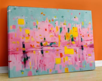 Pink and Turquoise Abstract Art Print: Modern Minimalist Wall Decor