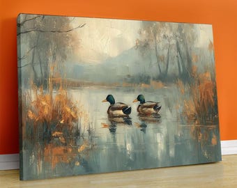 Rustic Mallard Duck Art Print: Vintage Cabin Wall Decor