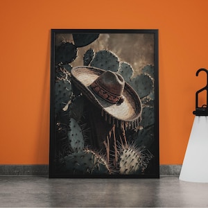 Mexican Sombrero Canvas Print: Rustic Desert Cactus Wall Art