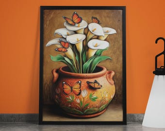 Calla Lily Art Print: Mexican Folk Art, Rustic Kitchen Decor