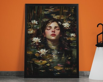 Ophelia Lily Pond Art: Gothic Victorian Style Canvas Poster