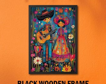 Mexican Couple Art Print: Vibrant Musical Scene, Cultural