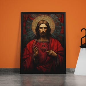 Sacred Heart of Jesus Canvas Print | Stained Glass Style, Christian Art