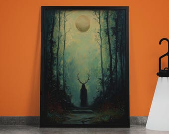 Full Moon Ritual Art Print: Gothic Witch Decor, Pagan Spiritual Artwork