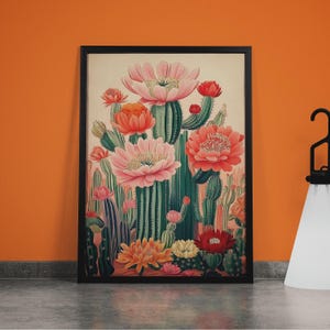 Vintage Mexikanische Kaktus Poster, Bunte mexikanische Kunstdruck, Traditionelle mexikanische Kunstwerk, Blumen Vintage Poster, Latein Dekor, Kulturelles Geschenk
