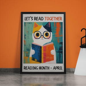 Cat Reading Print: Library Wall Art, Book Lover Gift