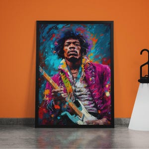 Jimi Hendrix Canvas Print: Psychedelic Rock Guitar Icon, Bold Music Portrait