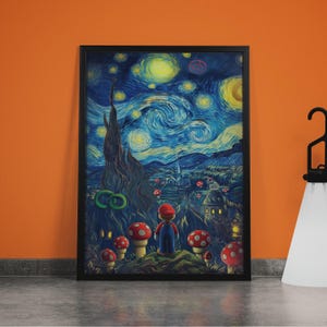 Van Gogh Mario Gedruckt, Van Gogh Leinwand Kunst, Mario Bros Gedruckt, Moderne Sternennacht Gedruckt, Mario Gedruckt, Wohnkultur Poste,