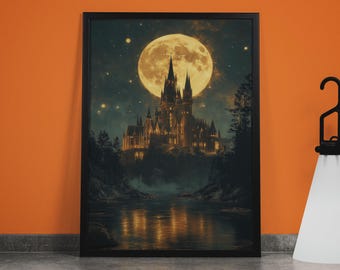 Magic Castle Art Print: Wizard School, Dark Academia Decor