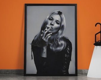 Kate Moss Print: Retro Fashion Foto Frau, Wanddeko
