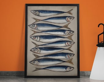 Sardines Still Life Oil Painting Print: French Kitchen Wall Art
