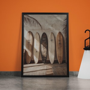 Minimalist Surfboard Canvas Print: Coastal Beach Wall Art