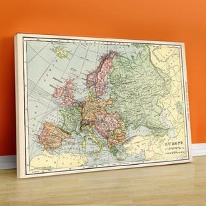 Grande taille recommandée - carte de l'Europe du 19e siècle - salle d'étude - décoration de classe - oeuvre d'art murale sur le lieu de travail - carte médiévale en toile - carte historique