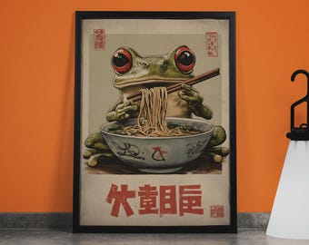 Pôster de Ramen de Sapo: Arte de Parede Excêntrica para Cozinha Japonesa