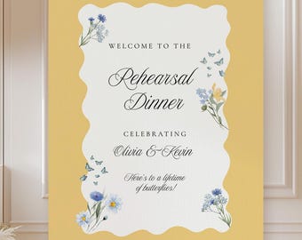 Printed Rehearsal Dinner Welcome Sign, Yellow Butterfly Poster (Shipped & Delivered)