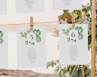 Greenery Seating Table Sign, Hanging Greenery Seating Chart, Seating Chart Sign, Printable Wedding Signs, Greenery Seating Chart Template G1