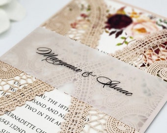 Bandas de nombre de vitela de boda, banda de vientre personalizada para invitaciones de 5 x 7, envolturas de vitela personalizadas, bandas de vientre personalizadas para invitaciones