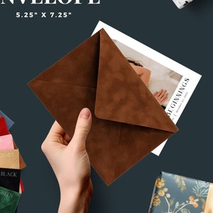 Velvet Wedding Envelopes, Spice Brown Envelopes for 5 x 7 Invites, A7 Euro Flap Wedding Envelopes, 5.25 x 7.25 Inner Envelopes