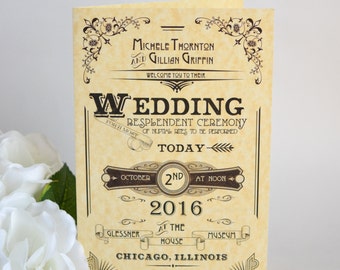 Unique Wedding Programs, Vintage Wedding Program, Worlds Fair Program, Victorian Program, Steam Punk Booklet, Wedding Program Booklet Sample