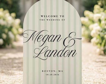 PRINTED + SHIPPED Striped Sage Wedding Welcome Sign, Entrance Decor Foam Board Rigid Poster