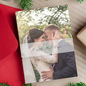 Happy Holidays Vellum Belly Bands for 5 x 7 Invitations, Christmas Card Vellum Wrap, Printed Vellum Name Bands, Wedding Vellum Belly Band