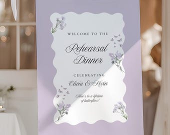 Lavender Butterfly Rehearsal Dinner Welcome Sign, Wavy Border Poster, PRINTED & SHIPPED