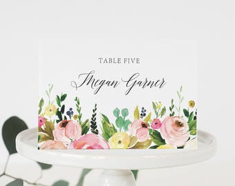 Wedding Place Cards, Wedding Seating Cards, Watercolor Placecards, Boho Place Cards, Pink Escort Cards, Floral JESSICA Placecards PRINTED