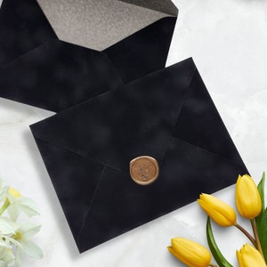 Black Velvet Envelopes for 5 x 7 Invitation, A7 Euro Flap Wedding Envelopes, 5.25 x 7.25 Inner Envelope, Black Envelopes for Wedding Invites