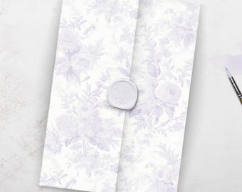 Lavender Vellum Wrap for 5 x 7 Wedding Invitations, Printed and PRE-FOLDED Vellum Jacket with French toile Pattern