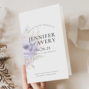 Lavender Wedding Program, Floral Wedding Program Template, Printable Folded Program, Lilac Wedding Booklet, Instant Download & EDIT in CANVA