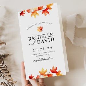 Folded Wedding Program, Autumn Leaf Template, Fall Ceremony Booklet, Edit in Canva (Instant Download) FL1