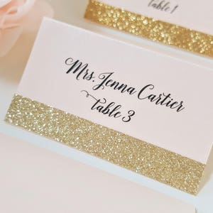 Gold Glitter Wedding Place Cards, Blush and Gold Place Card, Seating Cards, Name Cards, Blush and Gold Glitter Placecards, FREE SHIPPING image 1