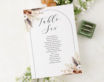 Arco de señalización para plano de asientos, plantilla de plano de asientos estilo boho, plantilla de mesa de asientos, plantilla de letrero para encontrar tu asiento, editable en Canva.