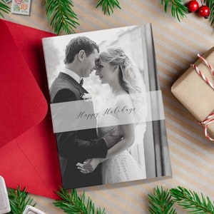 Happy Holidays Vellum Bellybands for 5 x 7 Invitations, Christmas Card Vellum Wrap, Printed Vellum Name Bands, Wedding Vellum Belly Band